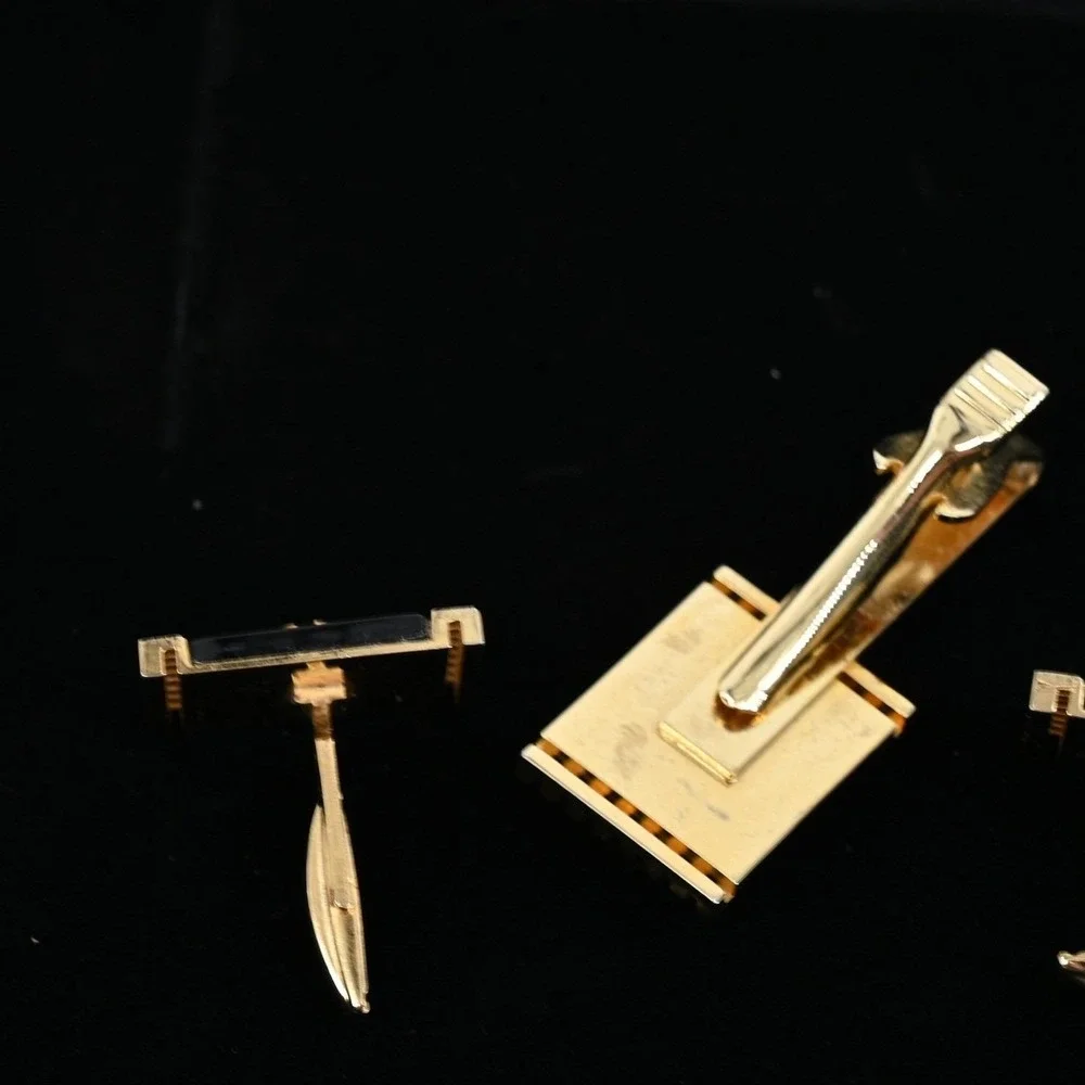 Vintage Knights of Columbus Past Faithful Navigator Cufflinks Tie Bar Set Gold